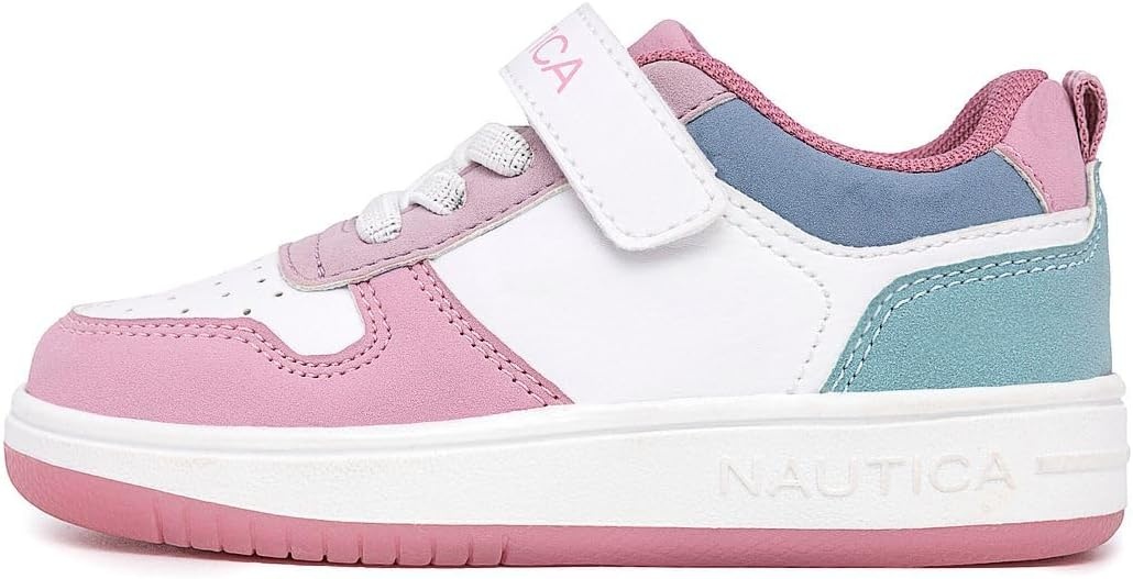 image:imageNautica Kids Girls Sneakers with Adjustable Strap and Bungee Straps Comfortable Casual Shoes ToddlerLittle KidPink White Teal