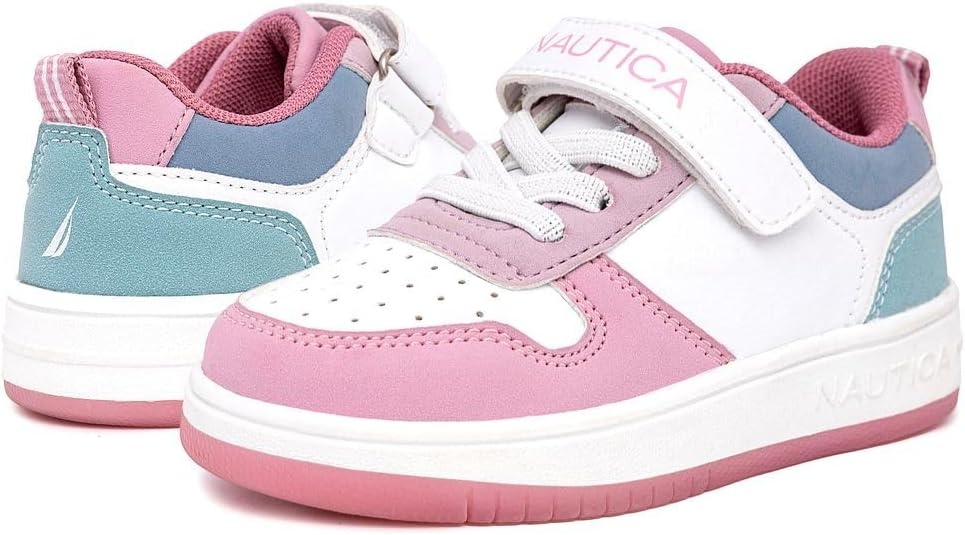 image:imageNautica Kids Girls Sneakers with Adjustable Strap and Bungee Straps Comfortable Casual Shoes ToddlerLittle KidPink White Teal