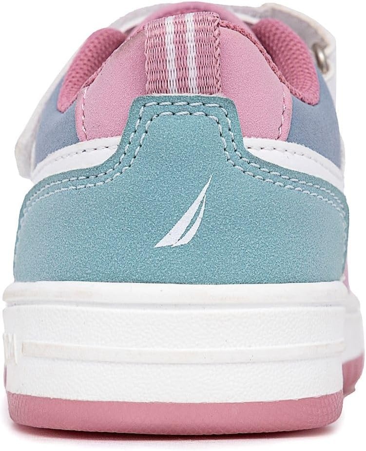 image:imageNautica Kids Girls Sneakers with Adjustable Strap and Bungee Straps Comfortable Casual Shoes ToddlerLittle KidPink White Teal