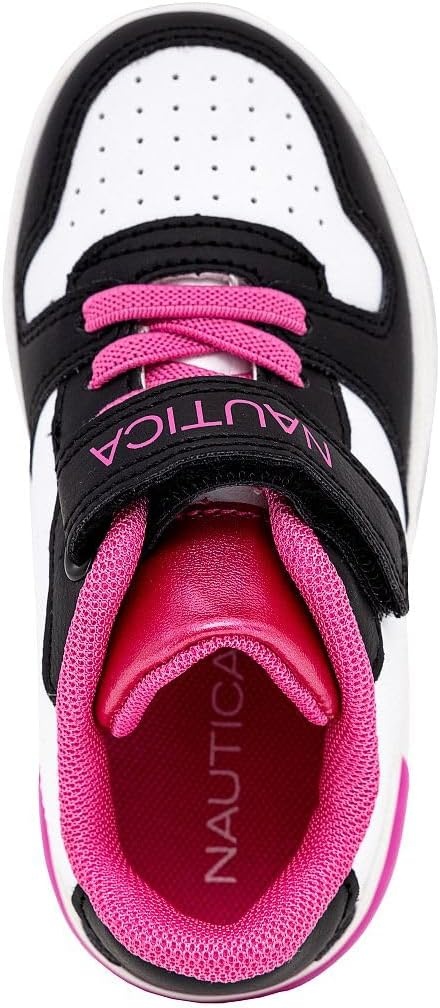 image:imageNautica Kids Girls Sneakers with Adjustable Strap and Bungee Straps Comfortable Casual Shoes ToddlerLittle KidWhite Black Pink