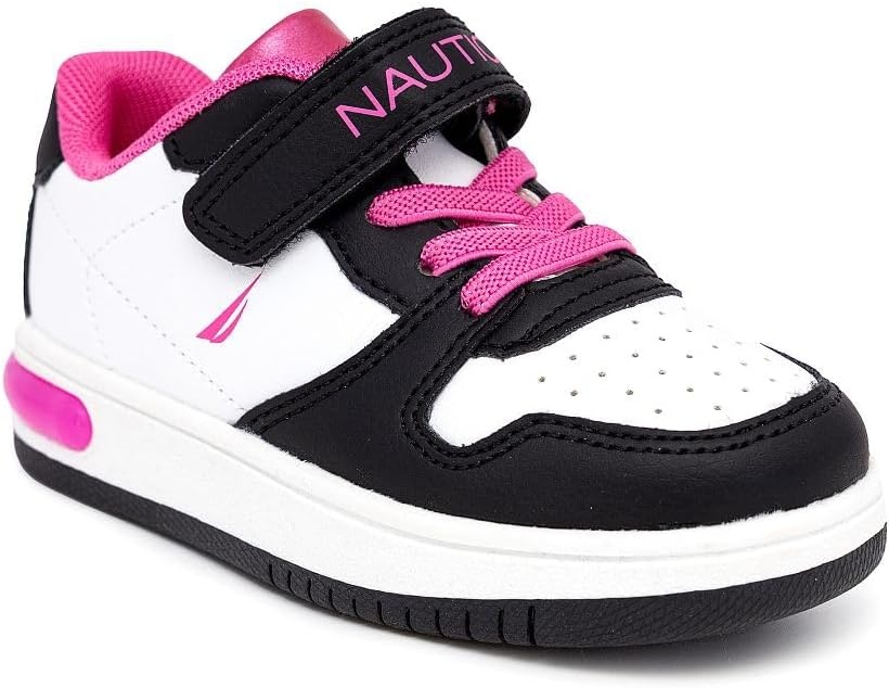 image:imageNautica Kids Girls Sneakers with Adjustable Strap and Bungee Straps Comfortable Casual Shoes ToddlerLittle KidWhite Black Pink