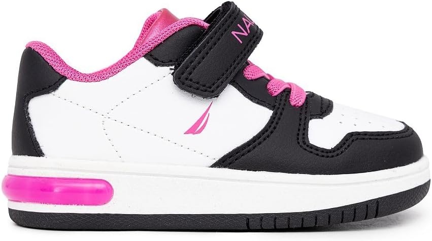 image:imageNautica Kids Girls Sneakers with Adjustable Strap and Bungee Straps Comfortable Casual Shoes ToddlerLittle KidWhite Black Pink