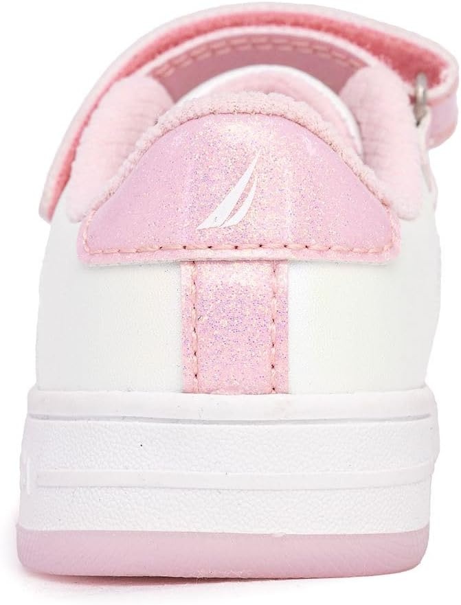 image:imageNautica Kids Girls Sneakers with Adjustable Strap and Bungee Straps Comfortable Casual Shoes ToddlerLittle KidWhite Glitter Pink