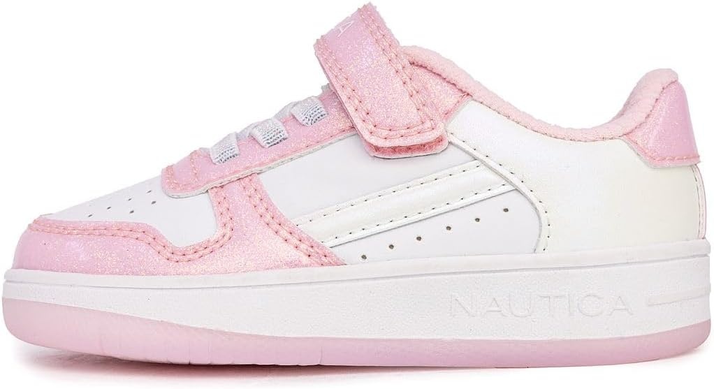 image:imageNautica Kids Girls Sneakers with Adjustable Strap and Bungee Straps Comfortable Casual Shoes ToddlerLittle KidWhite Glitter Pink