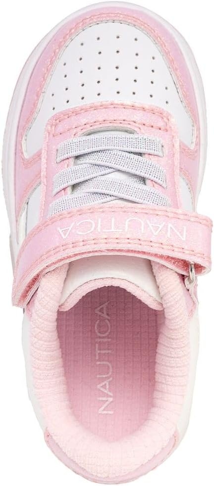 image:imageNautica Kids Girls Sneakers with Adjustable Strap and Bungee Straps Comfortable Casual Shoes ToddlerLittle KidWhite Glitter Pink