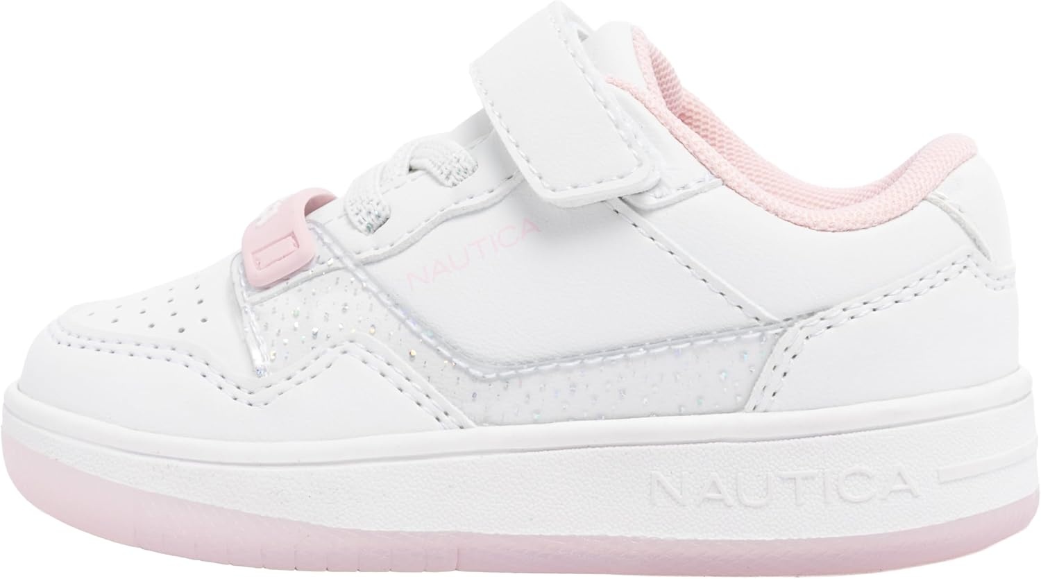 image:imageNautica Kids Girls Sneakers with Adjustable Strap and Bungee Straps Comfortable Casual Shoes ToddlerLittle KidWhite Iridescent Pink