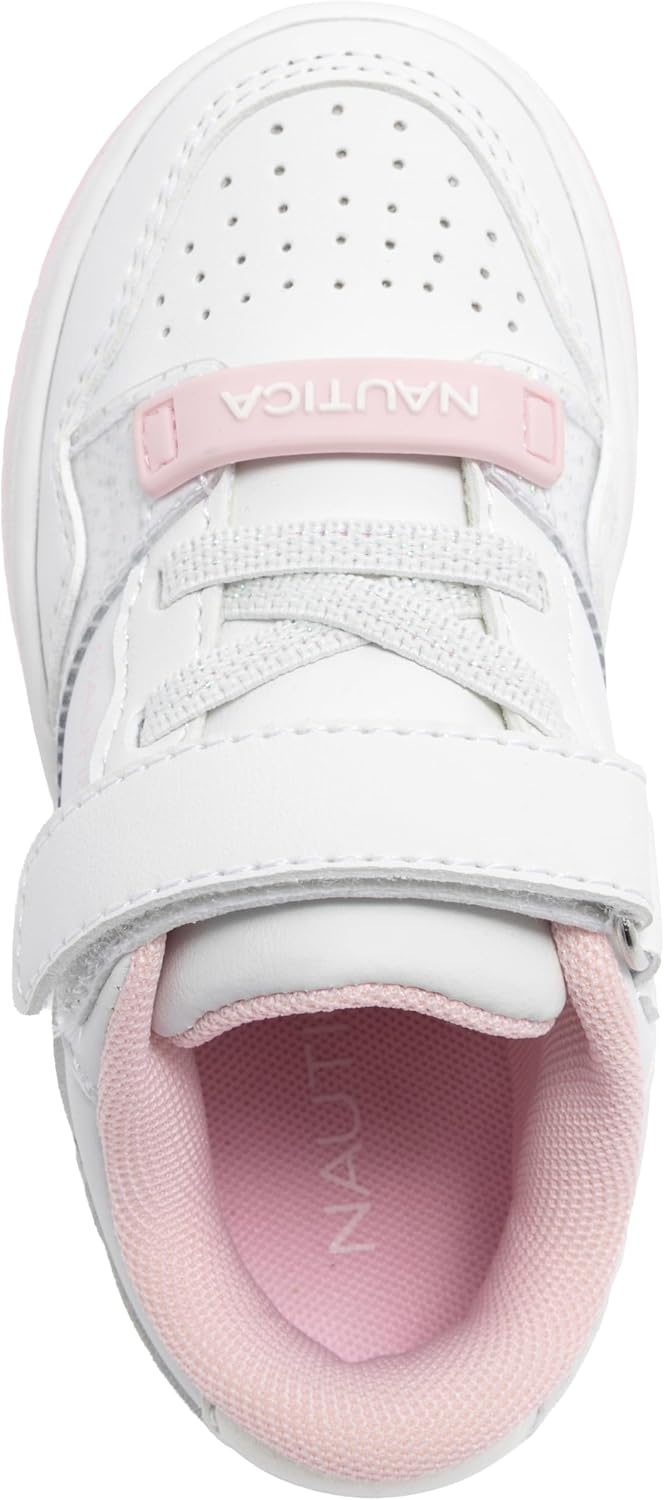 image:imageNautica Kids Girls Sneakers with Adjustable Strap and Bungee Straps Comfortable Casual Shoes ToddlerLittle KidWhite Iridescent Pink