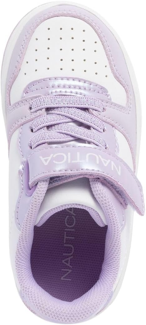 image:imageNautica Kids Girls Sneakers with Adjustable Strap and Bungee Straps Comfortable Casual Shoes ToddlerLittle KidWhite Lilac Pearl