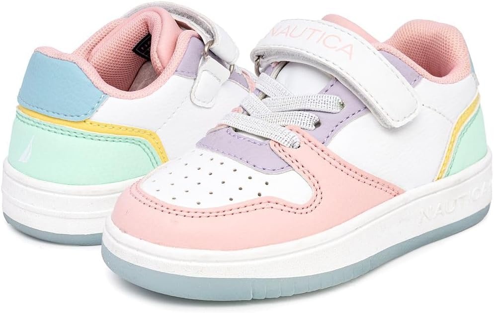 image:imageNautica Kids Girls Sneakers with Adjustable Strap and Bungee Straps Comfortable Casual Shoes ToddlerLittle KidWhite Pastel