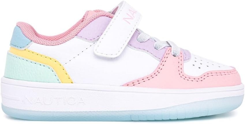 image:imageNautica Kids Girls Sneakers with Adjustable Strap and Bungee Straps Comfortable Casual Shoes ToddlerLittle KidWhite Pastel