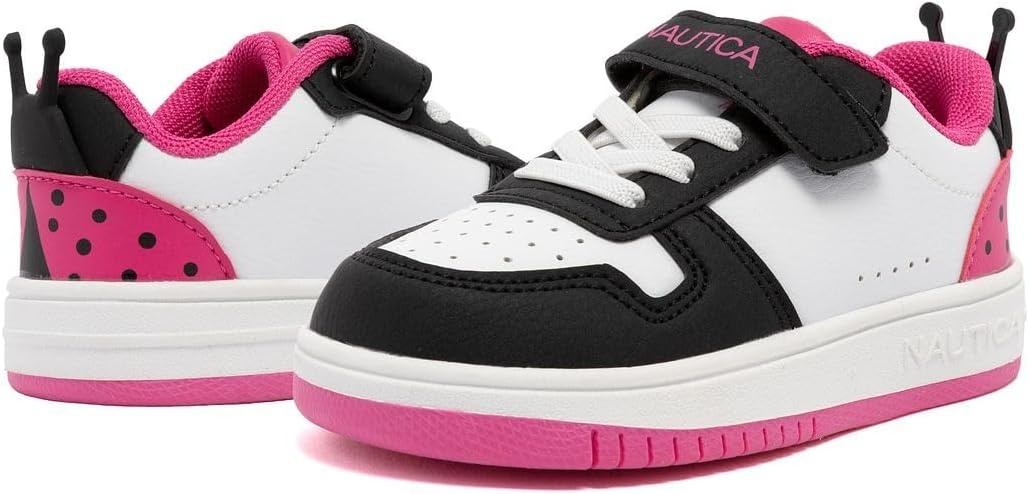 image:imageNautica Kids Girls Sneakers with Adjustable Strap and Bungee Straps Comfortable Casual Shoes ToddlerLittle KidWhite Pink Black