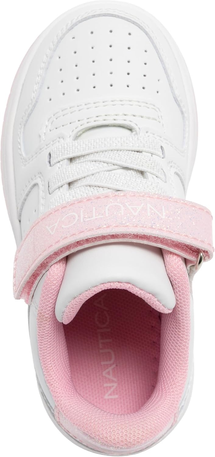 image:imageNautica Kids Girls Sneakers with Adjustable Strap and Bungee Straps Comfortable Casual Shoes ToddlerLittle KidWhite Pink Glitter