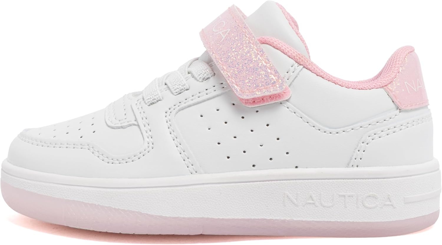 image:imageNautica Kids Girls Sneakers with Adjustable Strap and Bungee Straps Comfortable Casual Shoes ToddlerLittle KidWhite Pink Glitter