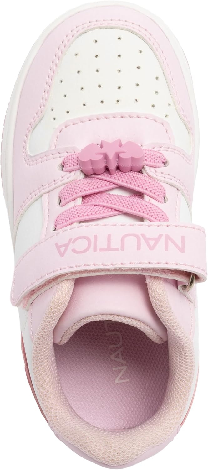 image:imageNautica Kids Girls Sneakers with Adjustable Strap and Bungee Straps Comfortable Casual Shoes ToddlerLittle KidWhite Pink White