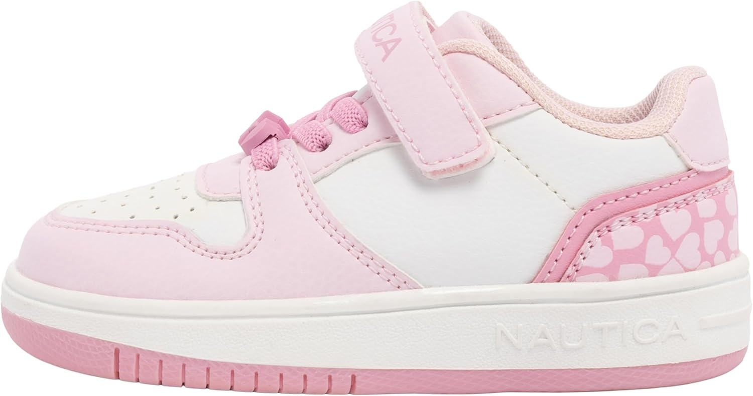 image:imageNautica Kids Girls Sneakers with Adjustable Strap and Bungee Straps Comfortable Casual Shoes ToddlerLittle KidWhite Pink White