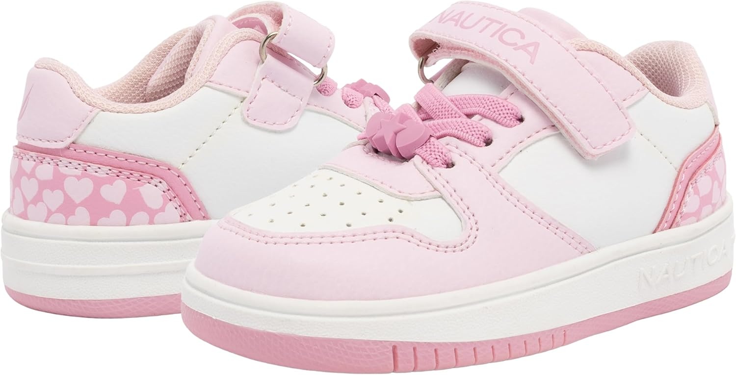 image:imageNautica Kids Girls Sneakers with Adjustable Strap and Bungee Straps Comfortable Casual Shoes ToddlerLittle KidWhite Pink White
