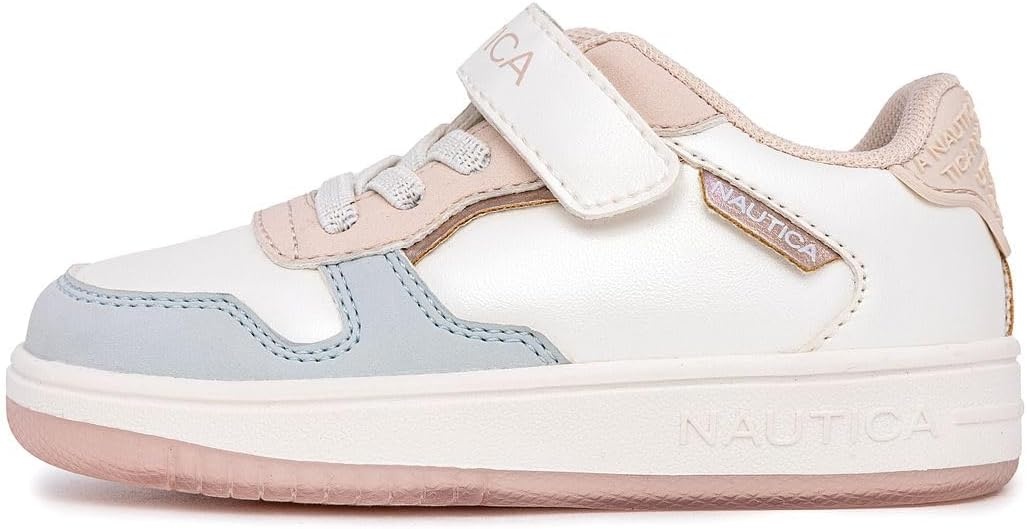 image:imageNautica Kids Girls Sneakers with Adjustable Strap and Bungee Straps Comfortable Casual Shoes ToddlerLittle KidWhite Pinkalmina