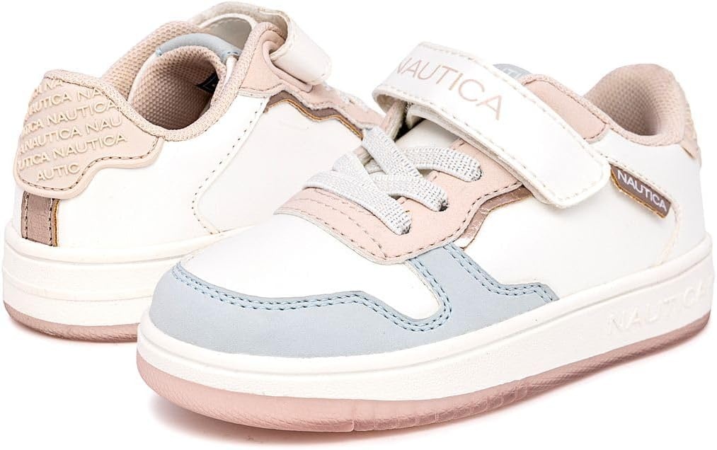 image:imageNautica Kids Girls Sneakers with Adjustable Strap and Bungee Straps Comfortable Casual Shoes ToddlerLittle KidWhite Pinkalmina