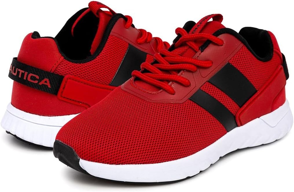 image:imageNautica Kids Running Sneakers Comfortable Shoes for Boys and Girls Sizes for Big amp Little Kids LaceUpBungee ManalapinRed Black