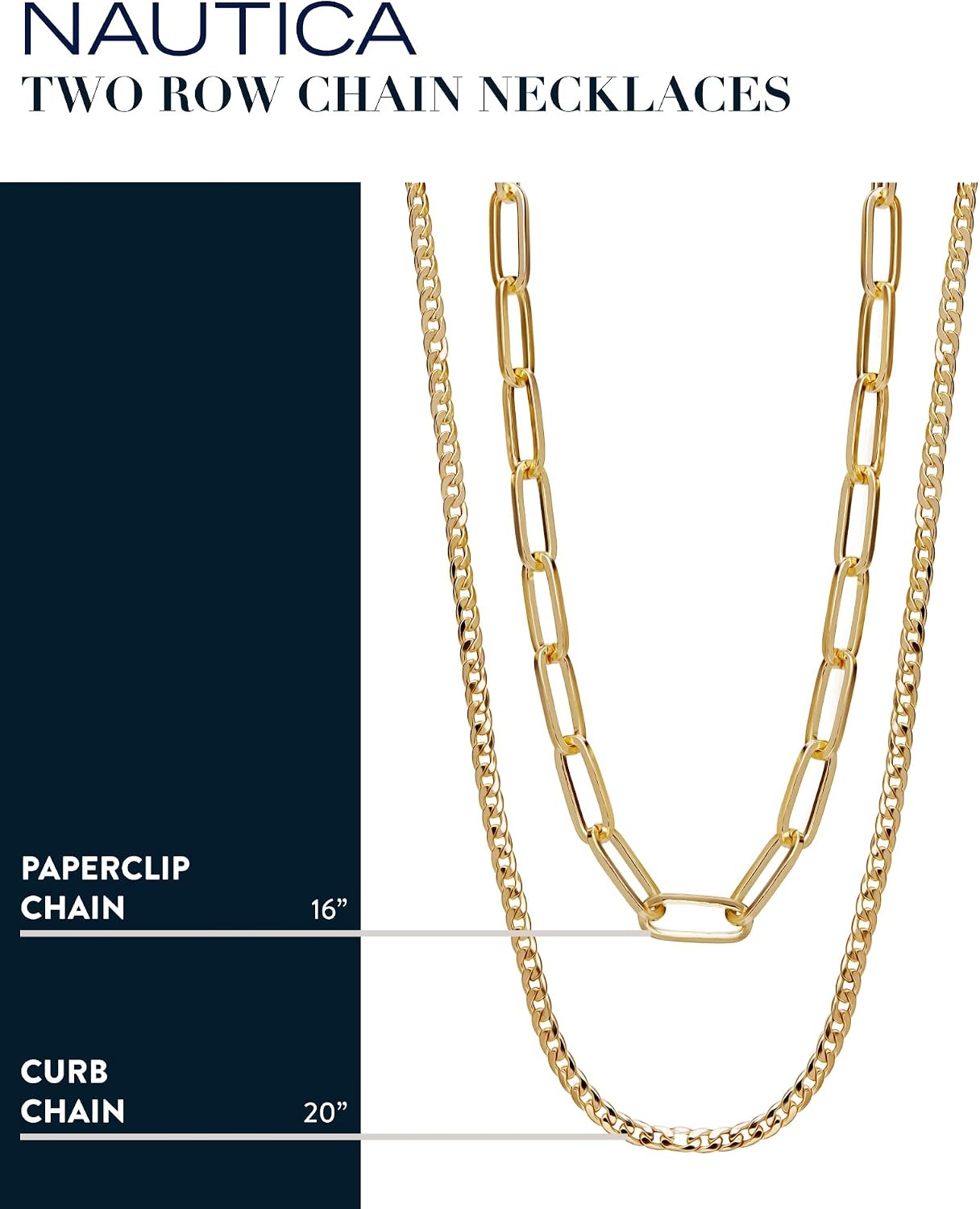 image:imageNautica Link Curb Chain Necklace Set for Women 14K Yellow Gold Plated Alloy 16 20 Inches