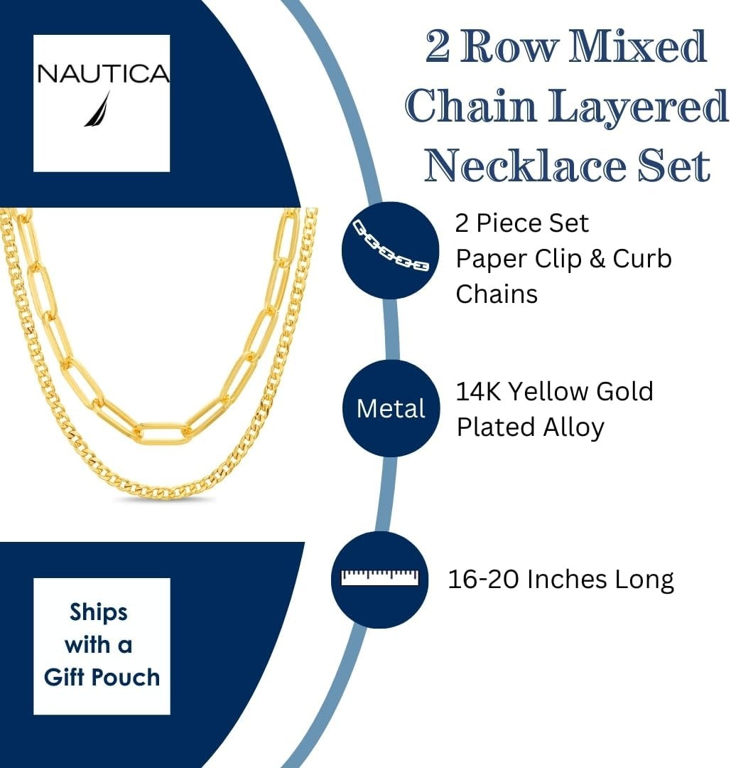 image:imageNautica Link Curb Chain Necklace Set for Women 14K Yellow Gold Plated Alloy 16 20 Inches