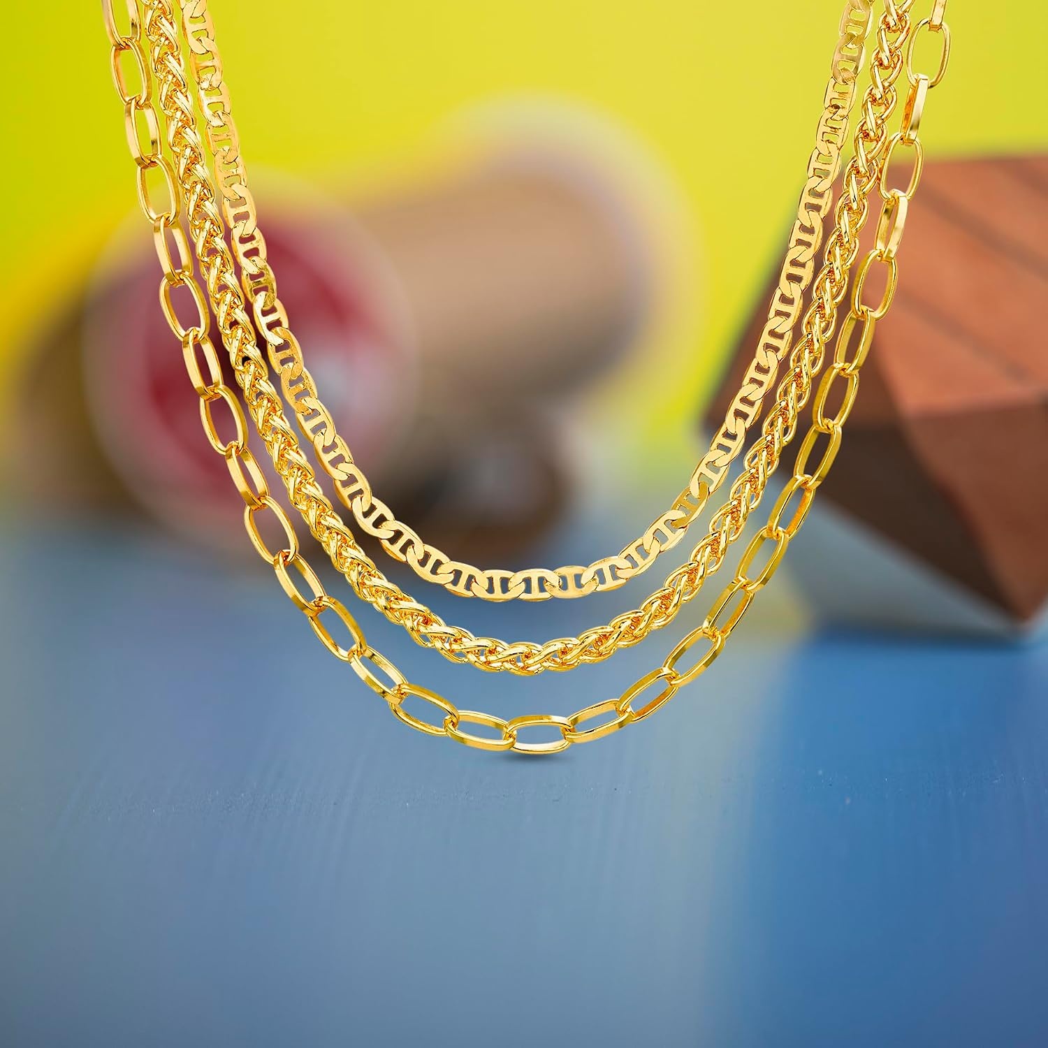 image:imageNautica Mariner Link Wheat Chain Necklace Set for Women 14K Yellow Gold Plated Alloy 14 20 Inches