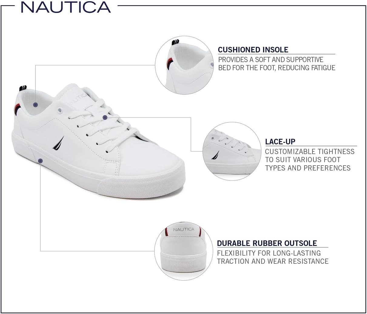 image:imageNautica Mens Casual Shoe Classic LaceUp Low Top Loafer Fashion Sneaker in Medium amp Wide Width SizesGraveswhiteNavy