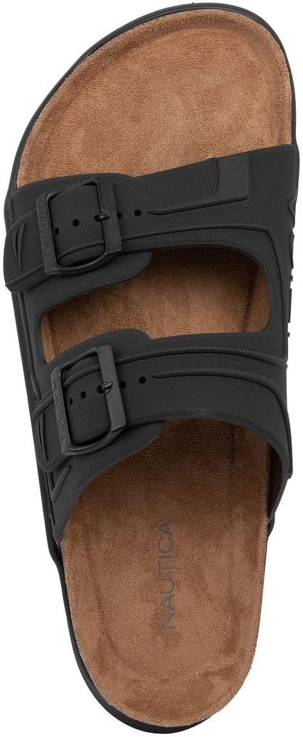image:imageNautica Mens Sandals Casual Slides with 2 Adjustable Buckle Straps and Cork Footbed for Ultimate Comfort and Style RegularWide Width Big SizeBlack Mono