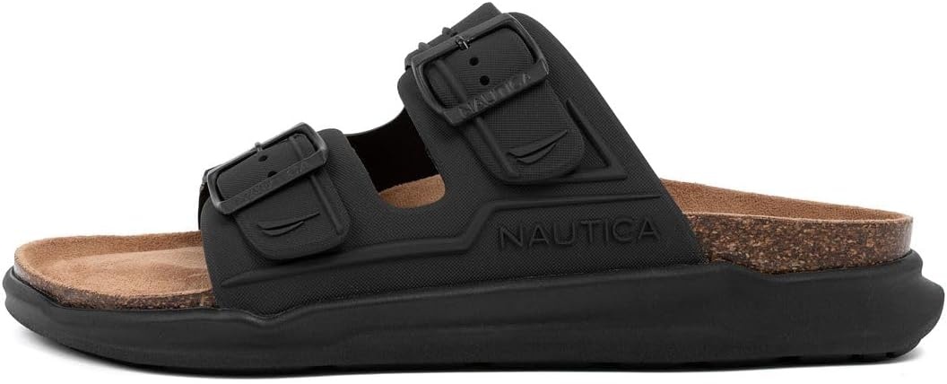 image:imageNautica Mens Sandals Casual Slides with 2 Adjustable Buckle Straps and Cork Footbed for Ultimate Comfort and Style RegularWide Width Big SizeBlack Mono