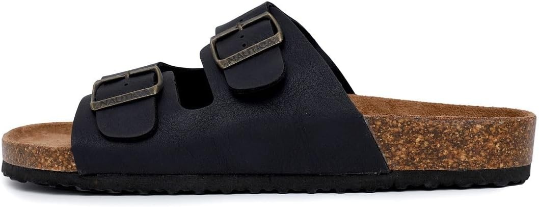 image:imageNautica Mens Sandals Casual Slides with 2 Adjustable Buckle Straps and Cork Footbed for Ultimate Comfort and Style RegularWide Width Big SizeBlack Tumbledtriun