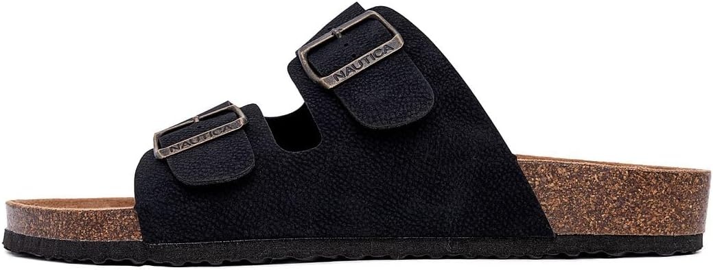 image:imageNautica Mens Sandals Casual Slides with 2 Adjustable Buckle Straps and Cork Footbed for Ultimate Comfort and Style RegularWide Width Big SizeBlack X Tumbled