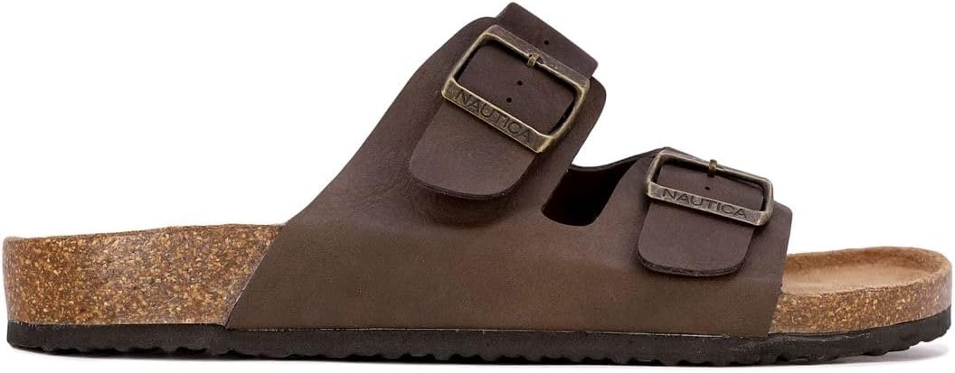 image:imageNautica Mens Sandals Casual Slides with 2 Adjustable Buckle Straps and Cork Footbed for Ultimate Comfort and Style RegularWide Width Big SizeBrown Tumbledtriun