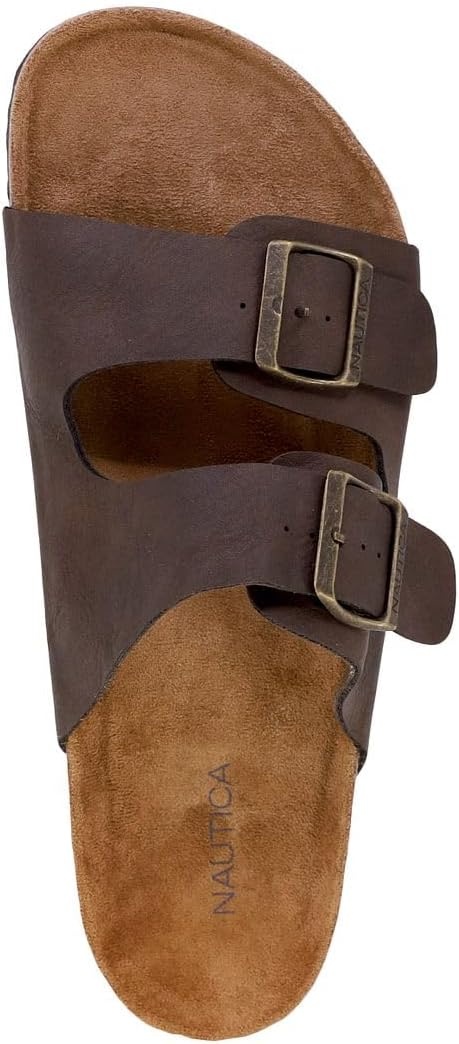 image:imageNautica Mens Sandals Casual Slides with 2 Adjustable Buckle Straps and Cork Footbed for Ultimate Comfort and Style RegularWide Width Big SizeBrown Tumbledtriun