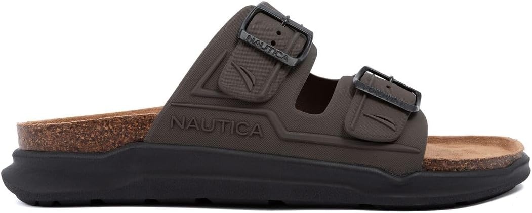 image:imageNautica Mens Sandals Casual Slides with 2 Adjustable Buckle Straps and Cork Footbed for Ultimate Comfort and Style RegularWide Width Big SizeChocolate