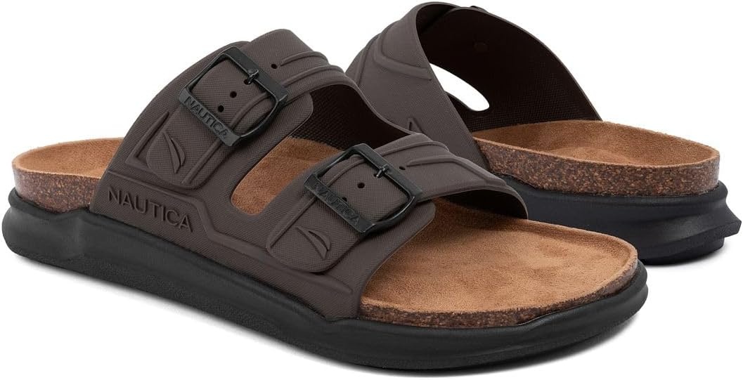 image:imageNautica Mens Sandals Casual Slides with 2 Adjustable Buckle Straps and Cork Footbed for Ultimate Comfort and Style RegularWide Width Big SizeChocolate