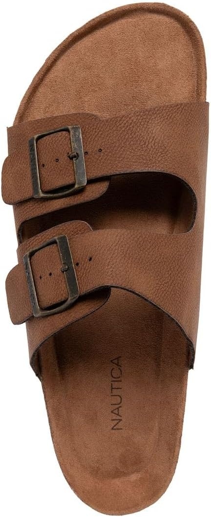image:imageNautica Mens Sandals Casual Slides with 2 Adjustable Buckle Straps and Cork Footbed for Ultimate Comfort and Style RegularWide Width Big SizeCognactumbled