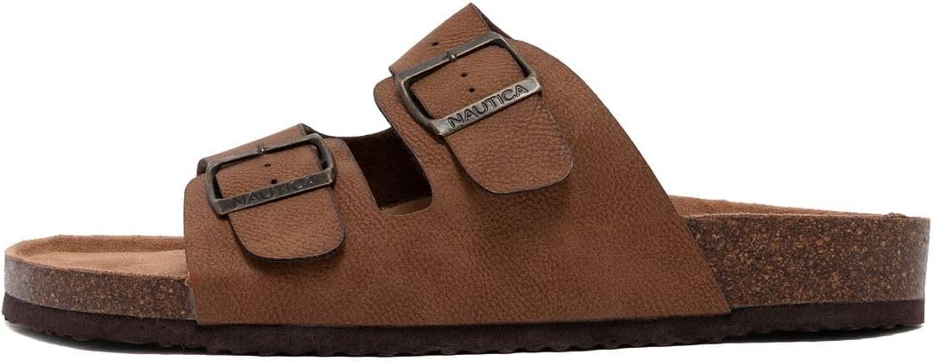 image:imageNautica Mens Sandals Casual Slides with 2 Adjustable Buckle Straps and Cork Footbed for Ultimate Comfort and Style RegularWide Width Big SizeCognactumbled