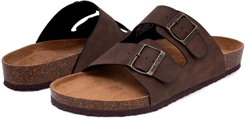 image:imageNautica Mens Sandals Casual Slides with 2 Adjustable Buckle Straps and Cork Footbed for Ultimate Comfort and Style RegularWide Width Big SizeEspresso