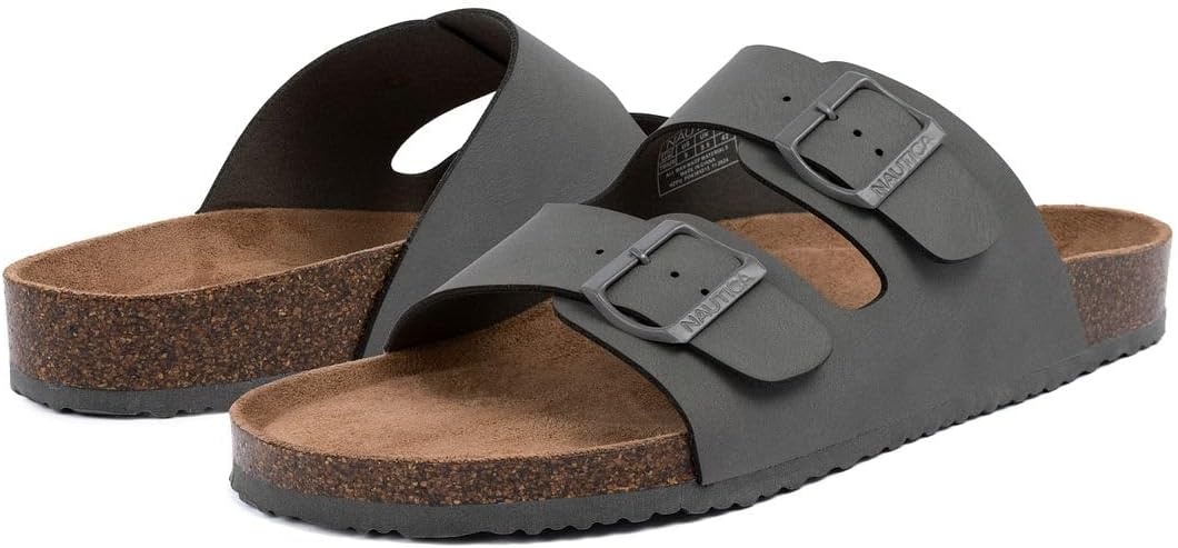 image:imageNautica Mens Sandals Casual Slides with 2 Adjustable Buckle Straps and Cork Footbed for Ultimate Comfort and Style RegularWide Width Big SizeGrey Monotriun