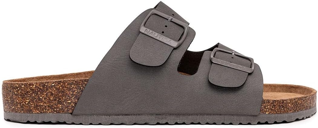 image:imageNautica Mens Sandals Casual Slides with 2 Adjustable Buckle Straps and Cork Footbed for Ultimate Comfort and Style RegularWide Width Big SizeGrey Monotriun