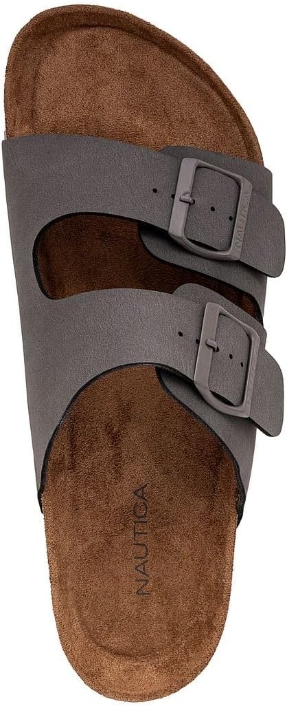 image:imageNautica Mens Sandals Casual Slides with 2 Adjustable Buckle Straps and Cork Footbed for Ultimate Comfort and Style RegularWide Width Big SizeGrey Monotriun