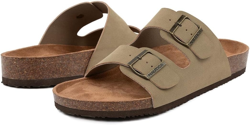 image:imageNautica Mens Sandals Casual Slides with 2 Adjustable Buckle Straps and Cork Footbed for Ultimate Comfort and Style RegularWide Width Big SizeLight Tantriun