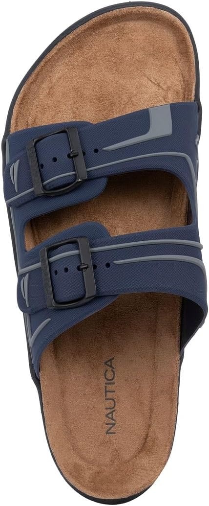 image:imageNautica Mens Sandals Casual Slides with 2 Adjustable Buckle Straps and Cork Footbed for Ultimate Comfort and Style RegularWide Width Big SizeNavy Charcoal