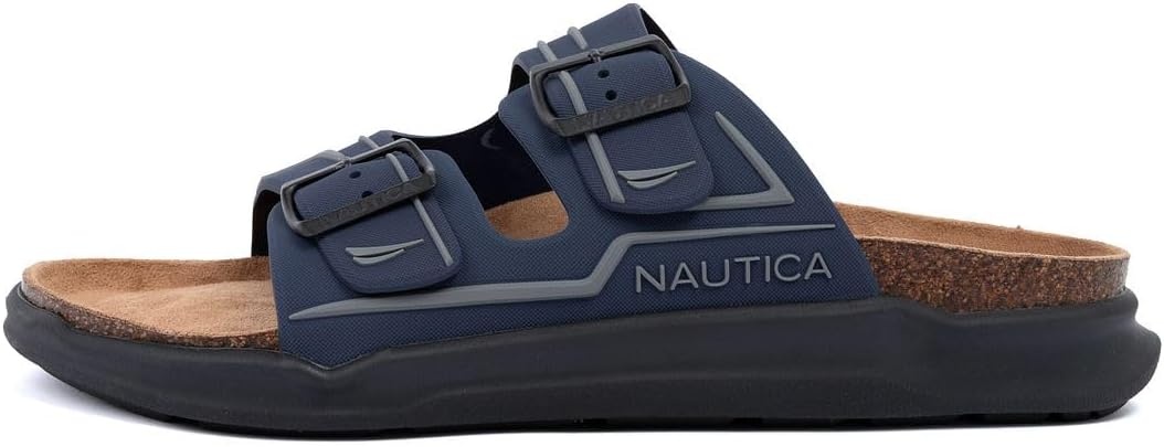 image:imageNautica Mens Sandals Casual Slides with 2 Adjustable Buckle Straps and Cork Footbed for Ultimate Comfort and Style RegularWide Width Big SizeNavy Charcoal