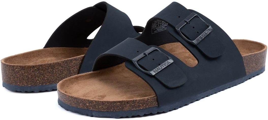 image:imageNautica Mens Sandals Casual Slides with 2 Adjustable Buckle Straps and Cork Footbed for Ultimate Comfort and Style RegularWide Width Big SizeNavy Monotriun
