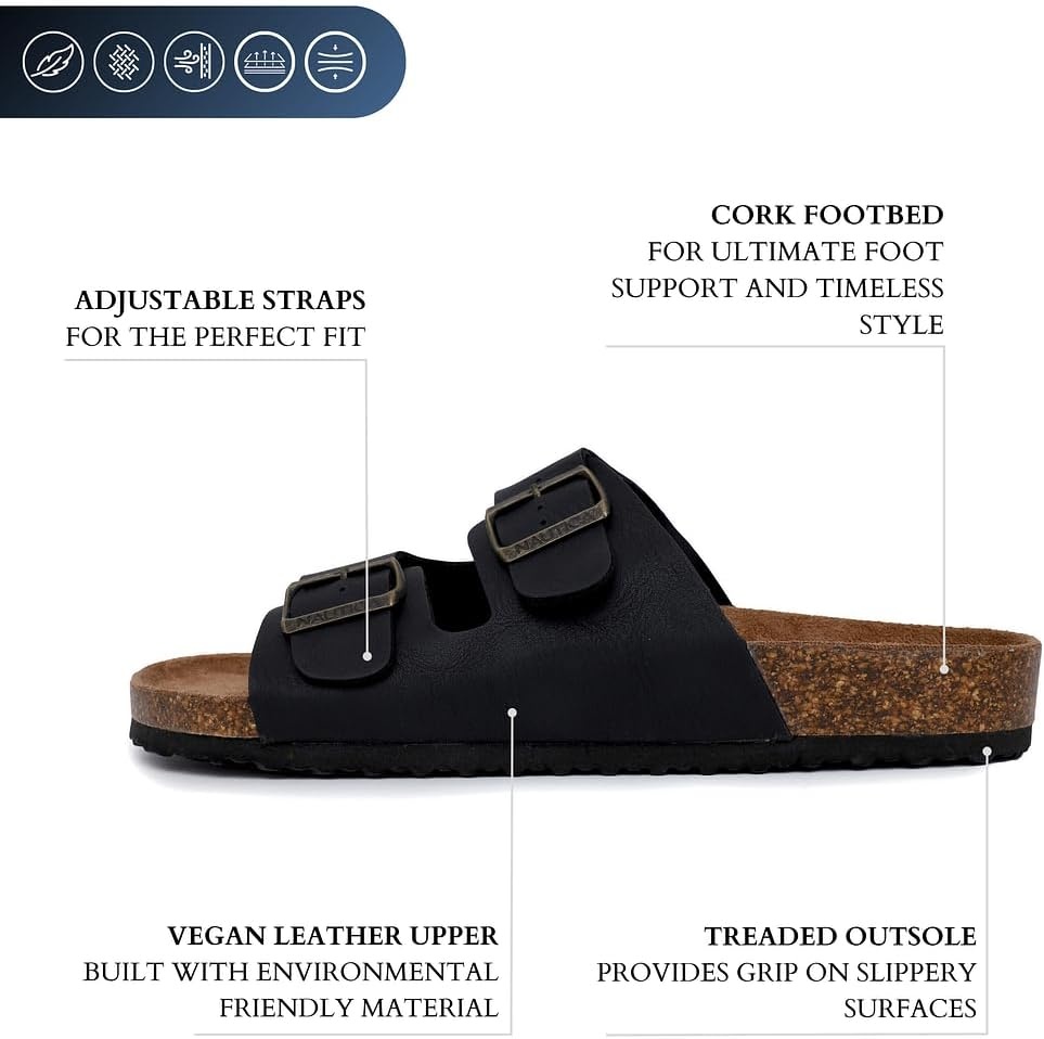 image:imageNautica Mens Sandals Casual Slides with 2 Adjustable Buckle Straps and Cork Footbed for Ultimate Comfort and Style RegularWide Width Big SizeNavy Monotriun