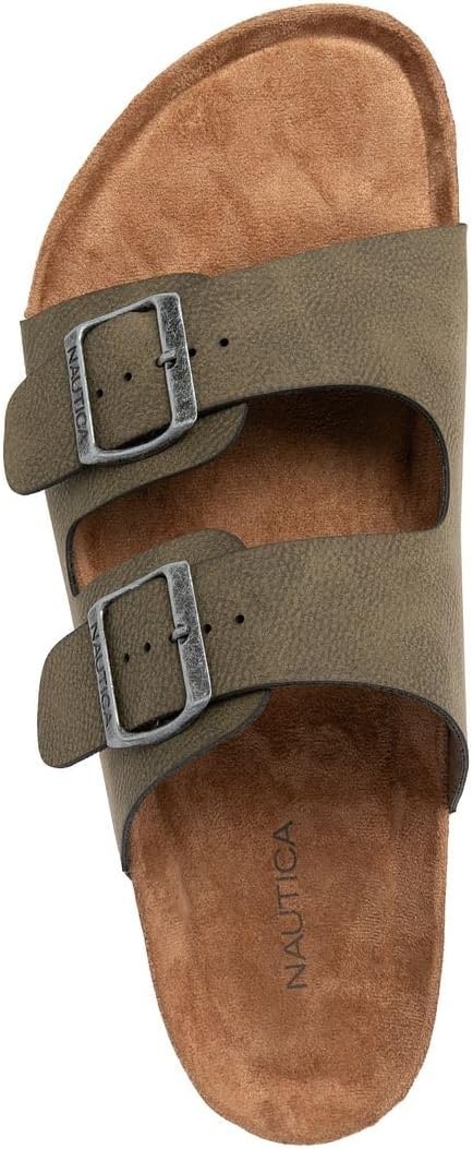 image:imageNautica Mens Sandals Casual Slides with 2 Adjustable Buckle Straps and Cork Footbed for Ultimate Comfort and Style RegularWide Width Big SizeOlive Tumbledtriun