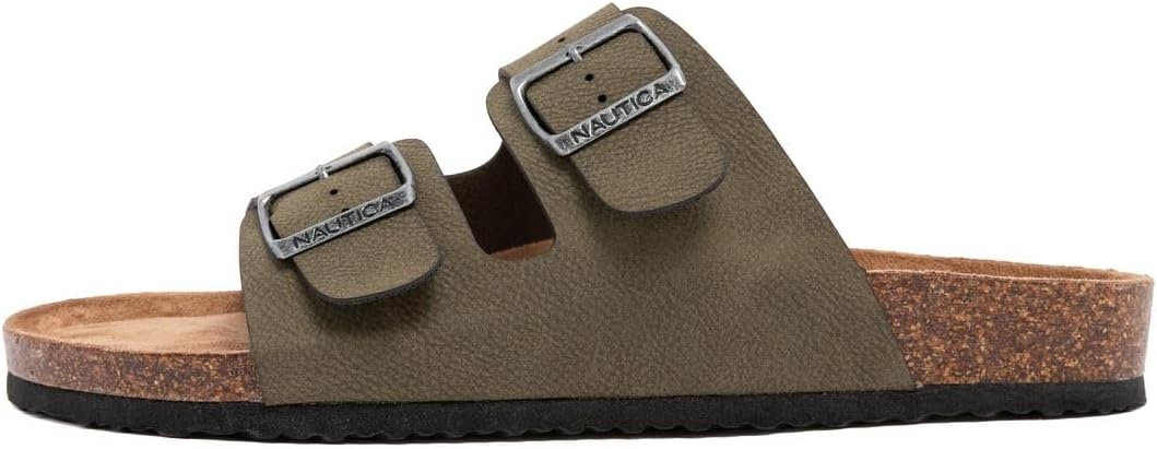 image:imageNautica Mens Sandals Casual Slides with 2 Adjustable Buckle Straps and Cork Footbed for Ultimate Comfort and Style RegularWide Width Big SizeOlive Tumbledtriun