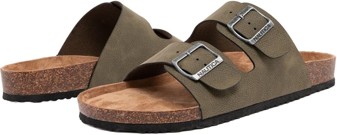 image:imageNautica Mens Sandals Casual Slides with 2 Adjustable Buckle Straps and Cork Footbed for Ultimate Comfort and Style RegularWide Width Big SizeOlive Tumbledtriun