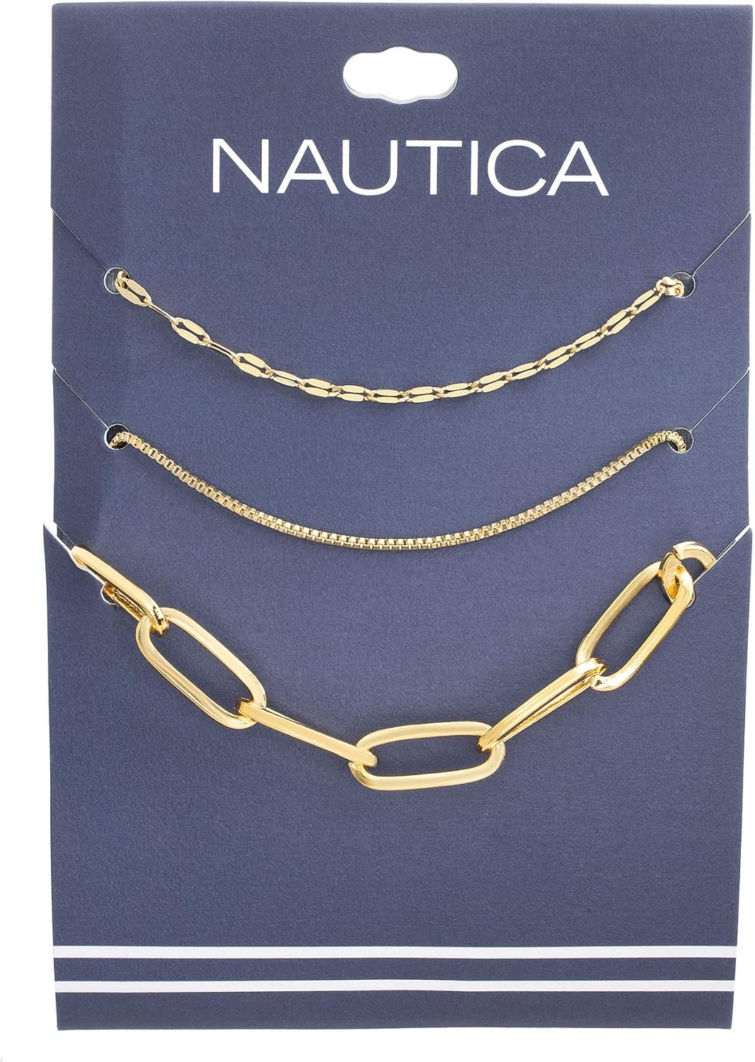 image:imageNautica Mirror Box Paper Clip Chain Necklace Set for Women 14K Yellow Gold Plated Alloy 1626 Inches